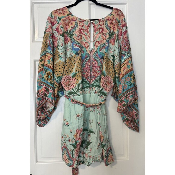 Spell Gypsy Romper L Boho Floral Lotus Kimono Peacock Belted Keyhole Festival - Picture 7 of 10